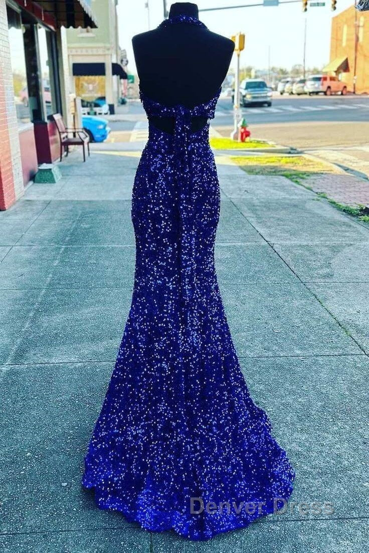 Halter Royal Blue Sequin Evening Dresses Uk Long Prom Dresses Secondary image