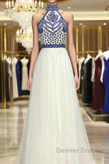 Halter Scoop Neck Tulle Floor-Length Prom Dresses