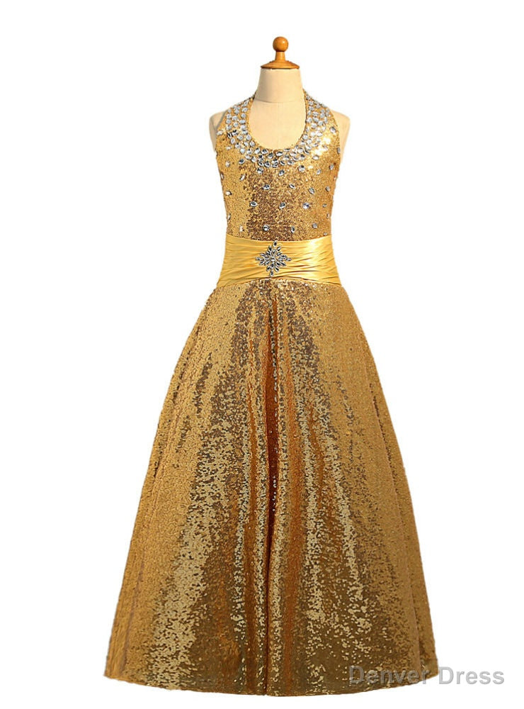 Halter Sequins Gold Girls Pageant Dresses For Weddings Ball Gown Main image