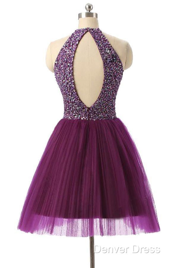 Halter Sleeveless Short Purple Homecoming Dress Prom Dresses Secondary image