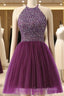Halter Sleeveless Short Purple Homecoming Dress Prom Dresses