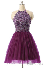 Halter Sleeveless Short Purple Homecoming Dresses Prom Dresses