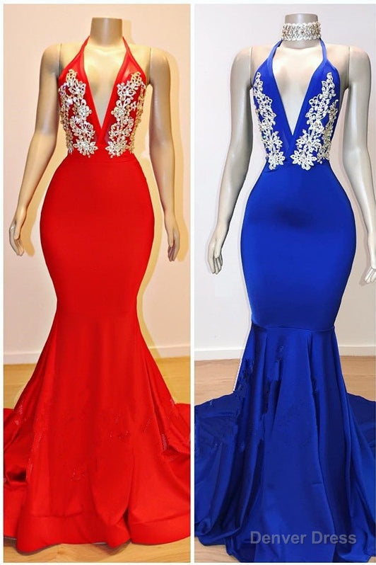 Halter V-neck Appliques Mermaid Long Eveing Gowns Main image