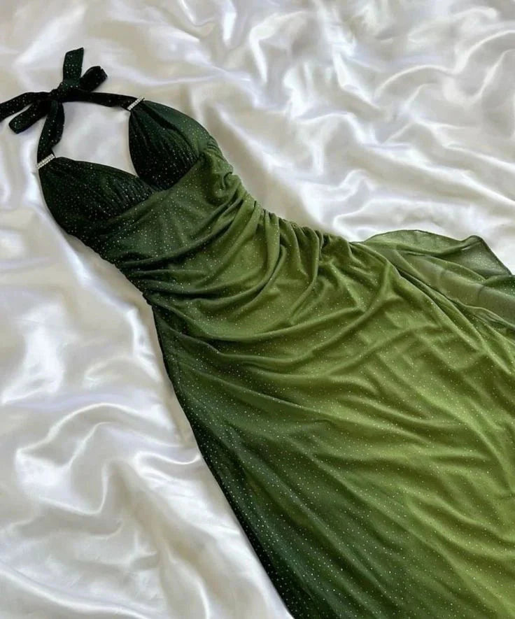 Green Shiny Elegant Strap Gradient Long Chiffon Ball Gowns Prom Dress Prom Dress Main image