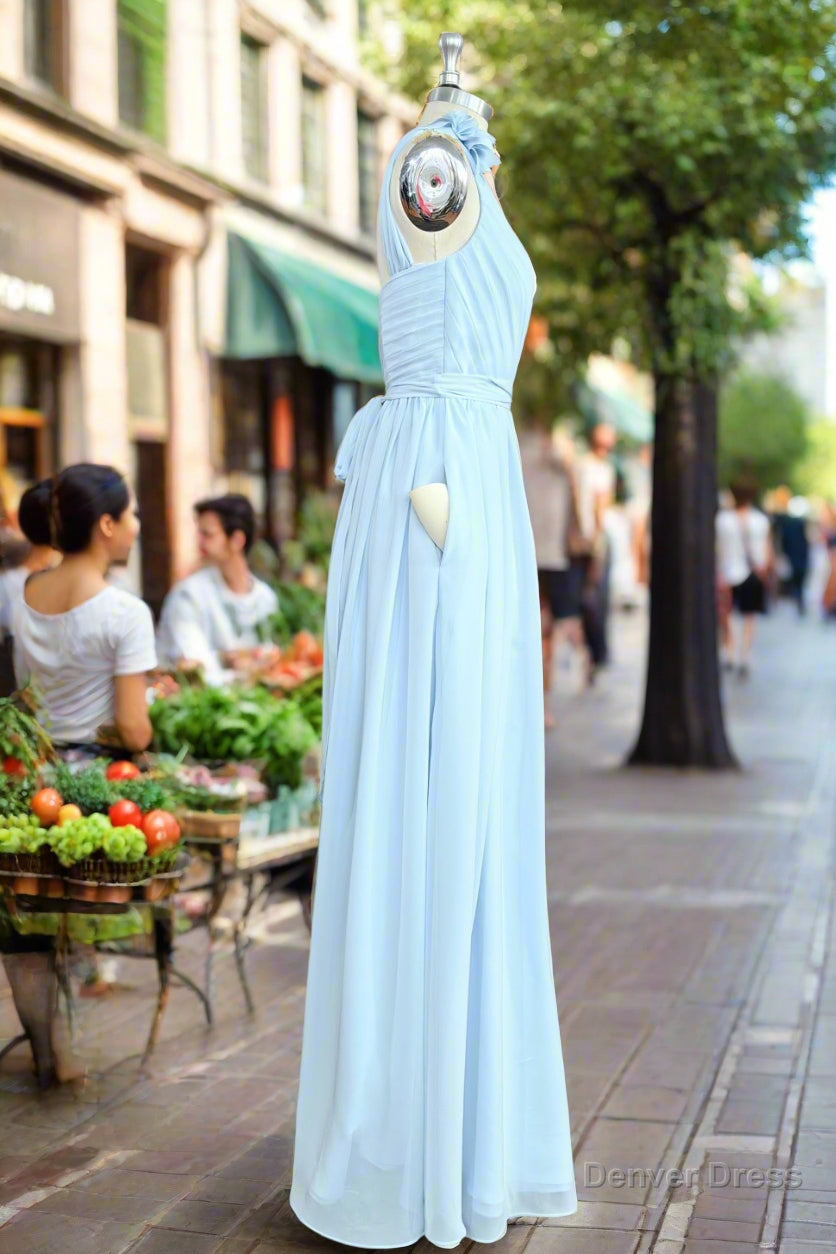 Hand Made Flower Sleeveless One Shoulder Chiffon Sweetheart Bridesmaid Dresses