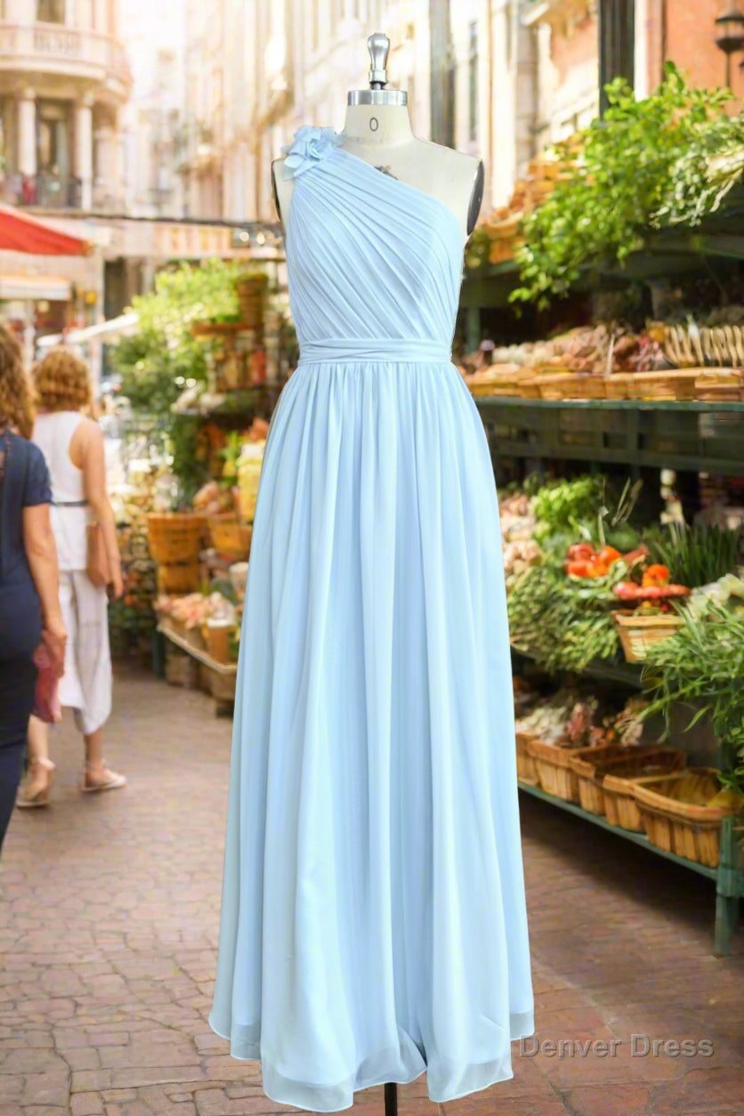 Hand Made Flower Sleeveless One Shoulder Chiffon Sweetheart Bridesmaid Dresses Main image