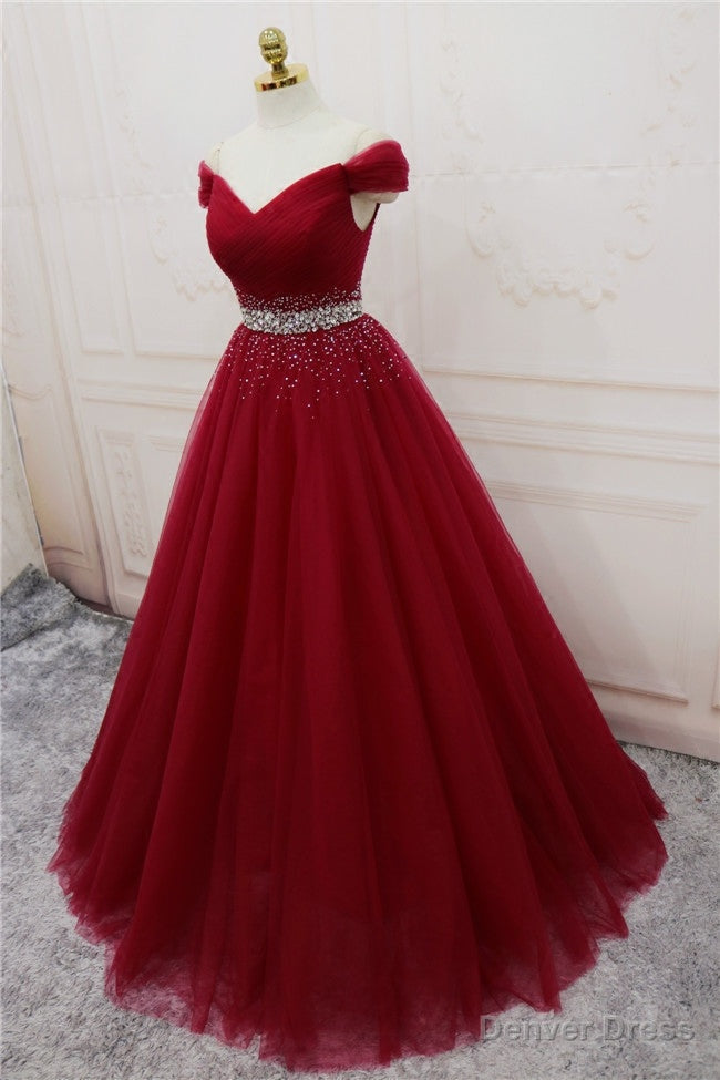 Handmade A-line Prom Dress , Off Shoulder Wine Red Party Dress Secondary image