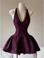 Heavy Diamond Purple Sequined Halter Neck A-Line 19Th Birthday Homecoming Dresses