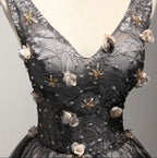 V Neck Short Black Lace Homecoming Prom Dress, Short Prom Dresses