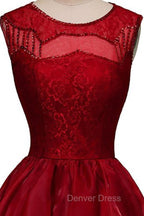High Low Burgundy Organza Homecoming Dresses Beading