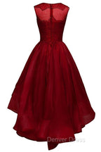 High Low Burgundy Organza Homecoming Dresses Beading