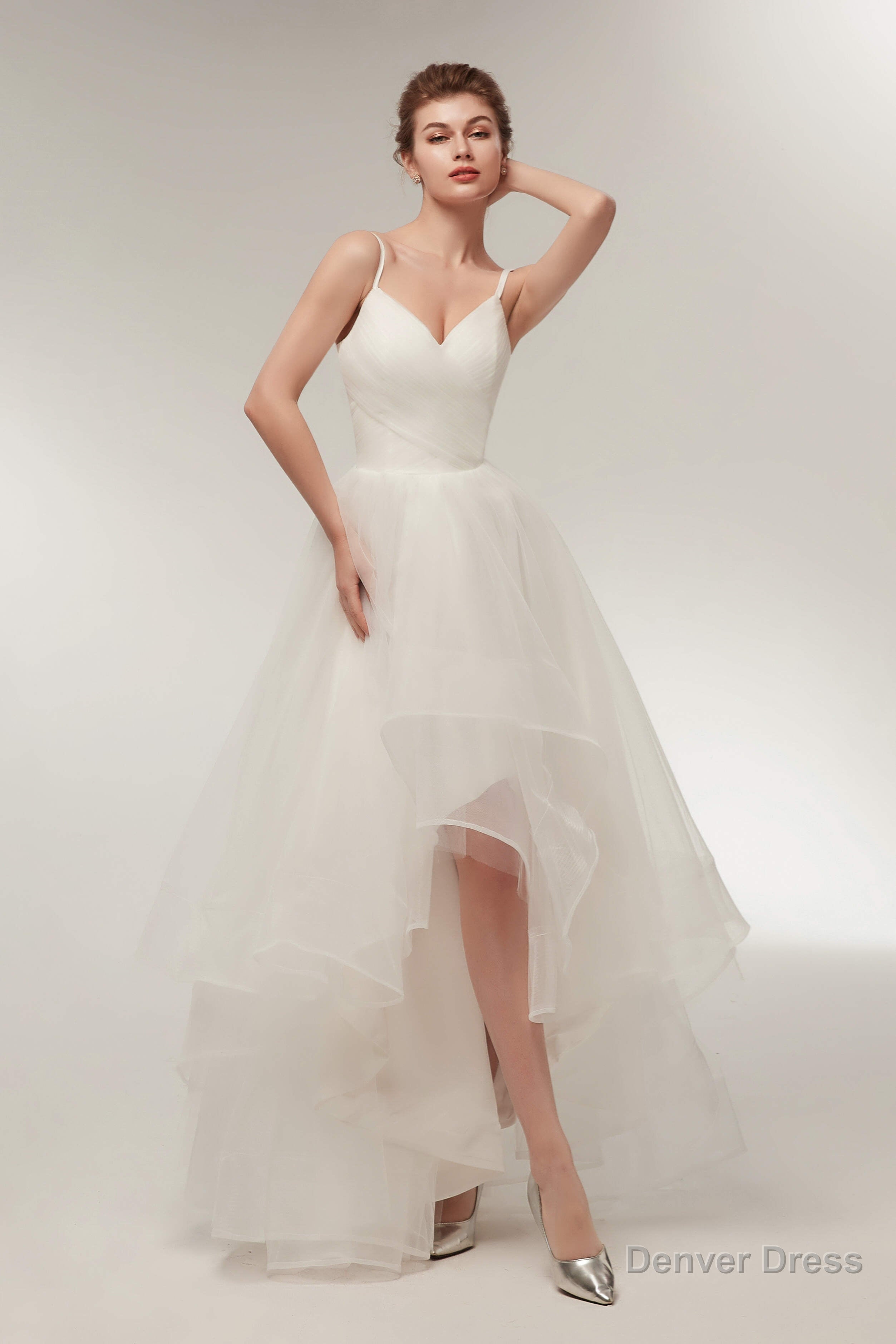 High Low Spaghetti Straps Minimalist Design Wedding Dresses Secondary image