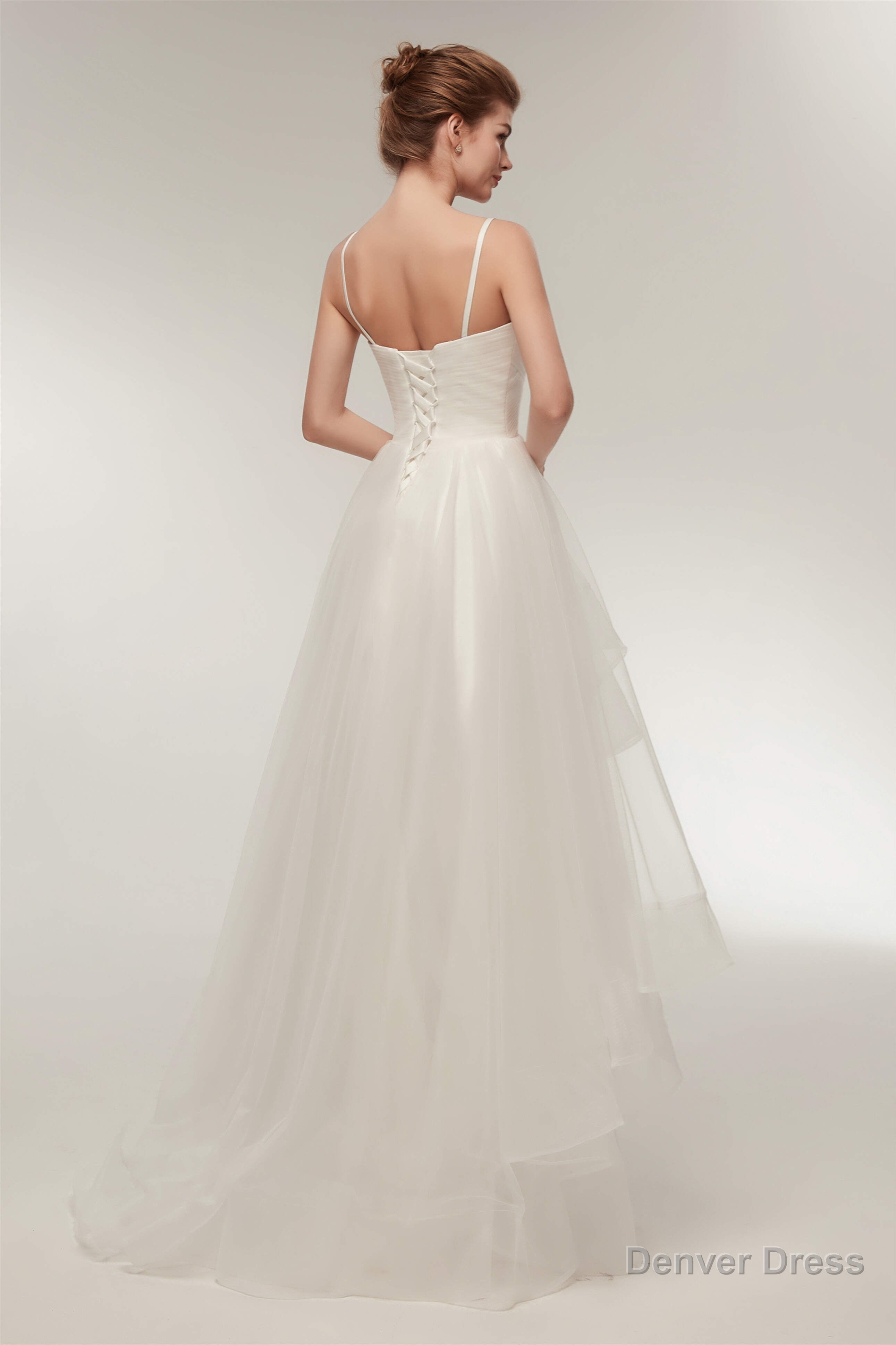 High Low Spaghetti Straps Minimalist Design Wedding Dresses