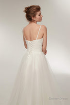 High Low Spaghetti Straps Minimalist Design Wedding Dresses