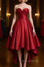 High Low Sweetheart Neck Strapless Backless Satin Red Prom Dress, Red Graduation Dress, Red Backless Prom Dresses