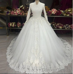 High Neck Lace Long Sleeves Muslim Wedding Dresses For Women Vestido De Noiva