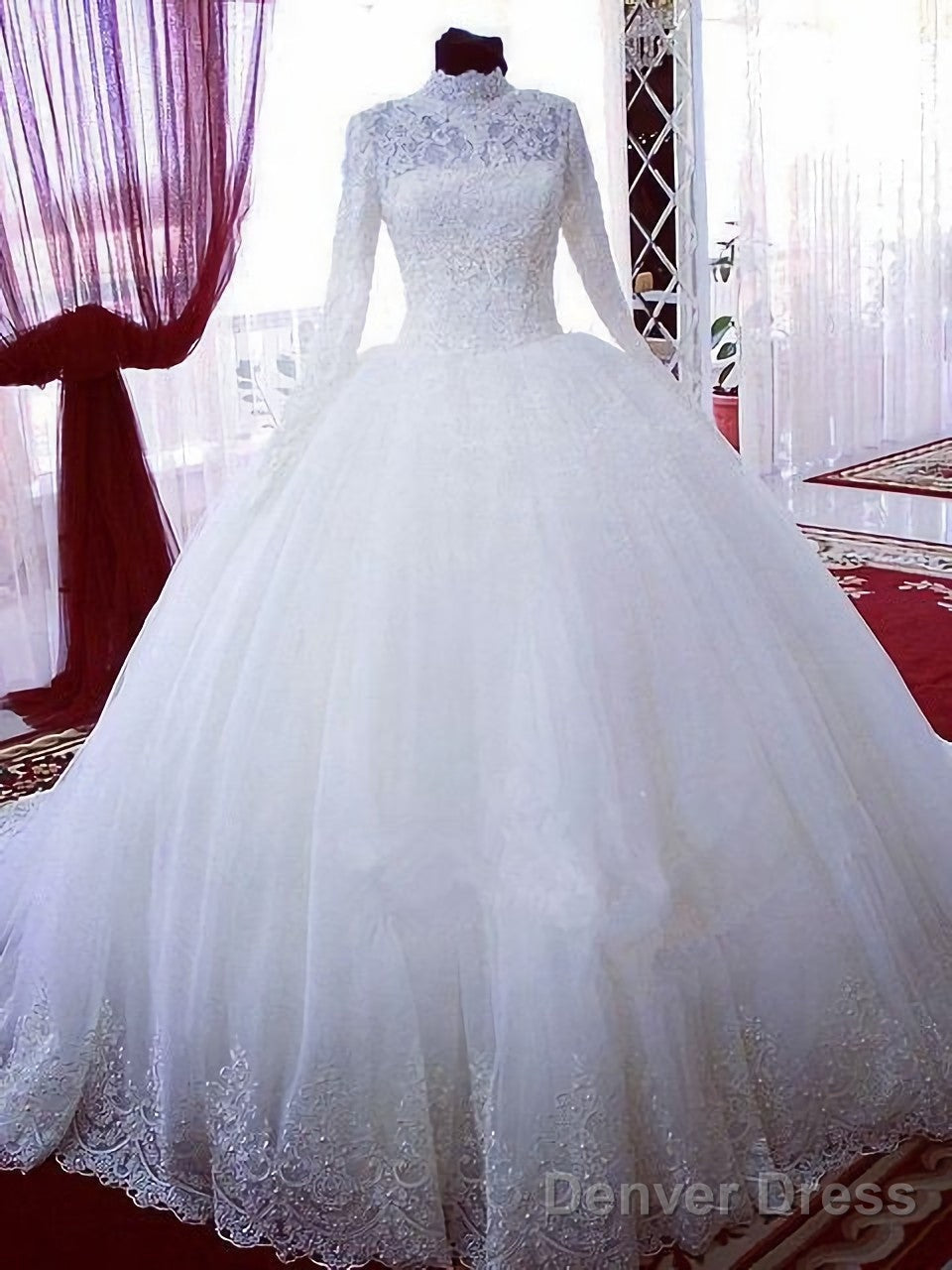 High Neck Long Sleeves Bridal Ball Gowns Wedding Dress, Bridal Gown Prom Dresses