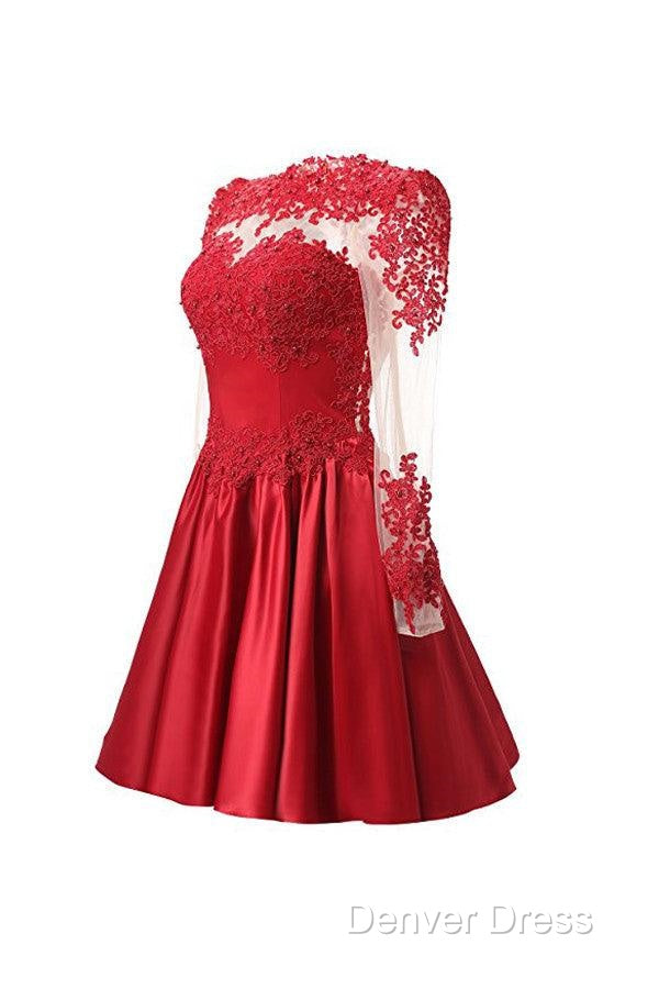 High Neck Long Sleeves With Applique Red Homecoming Dresses Secondary image