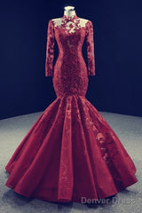 High Neck Mermaid Evening Dresses Lace Sleeves