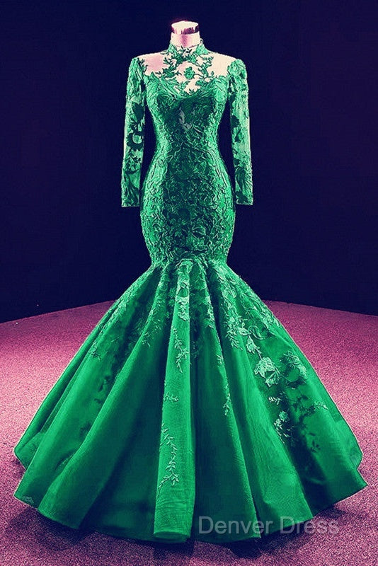 High Neck Mermaid Prom Dresses Lace Sleeves