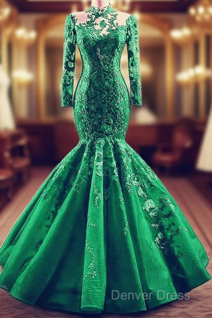 High Neck Mermaid Prom Dresses Lace Sleeves Main image