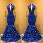High Neck Mermaid Prom Dresses, Flowers Prom Gown