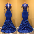 High Neck Mermaid Prom Dress, Flowers Prom Party Gowns