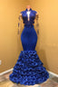 High Neck Mermaid Prom Dresses, Flowers Prom Gown