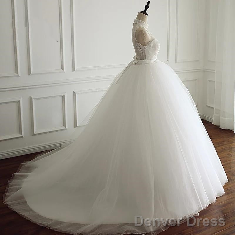 High Neck Open Back Tulle Ball Gowns Wedding Dresses