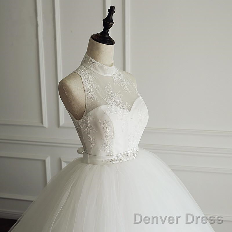 High Neck Open Back Tulle Ball Gown Wedding Dresses Main image