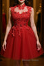 High Neck Red Lace Short Prom Dress, Red Lace Homecoming Dress, Red Prom Graduation Prom Dresses