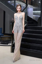 High Neck See through Jumpsuit Sleeveless Prom Wear