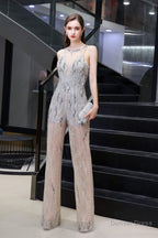 High Neck See through Jumpsuit Sleeveless Prom Wear