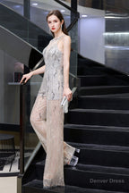 High Neck See through Jumpsuit Sleeveless Prom Wear