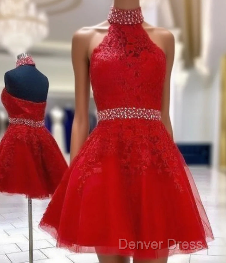 High Neck Short Red Homecoming Dresses Main image