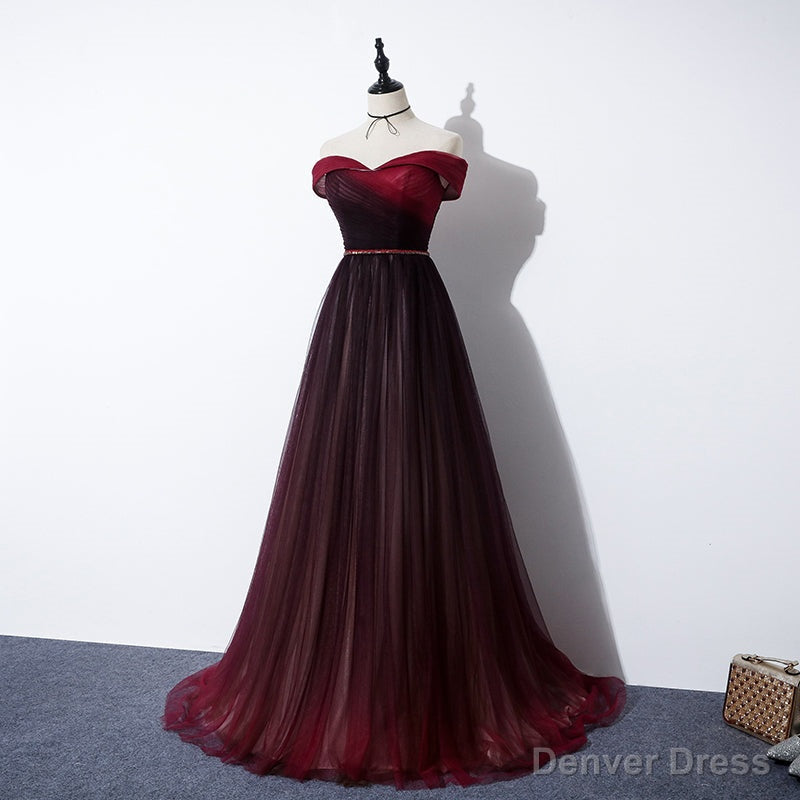 High Quality Gradient Dark Red Sweetheart Long Prom Dress, Tulle Prom Dresses Secondary image