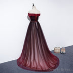 High Quality Gradient Dark Red Sweetheart Long Prom Dress, Tulle Prom Dresses