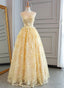 High Quality Lace Yellow Long Party Gown, A-line Evening Dress
