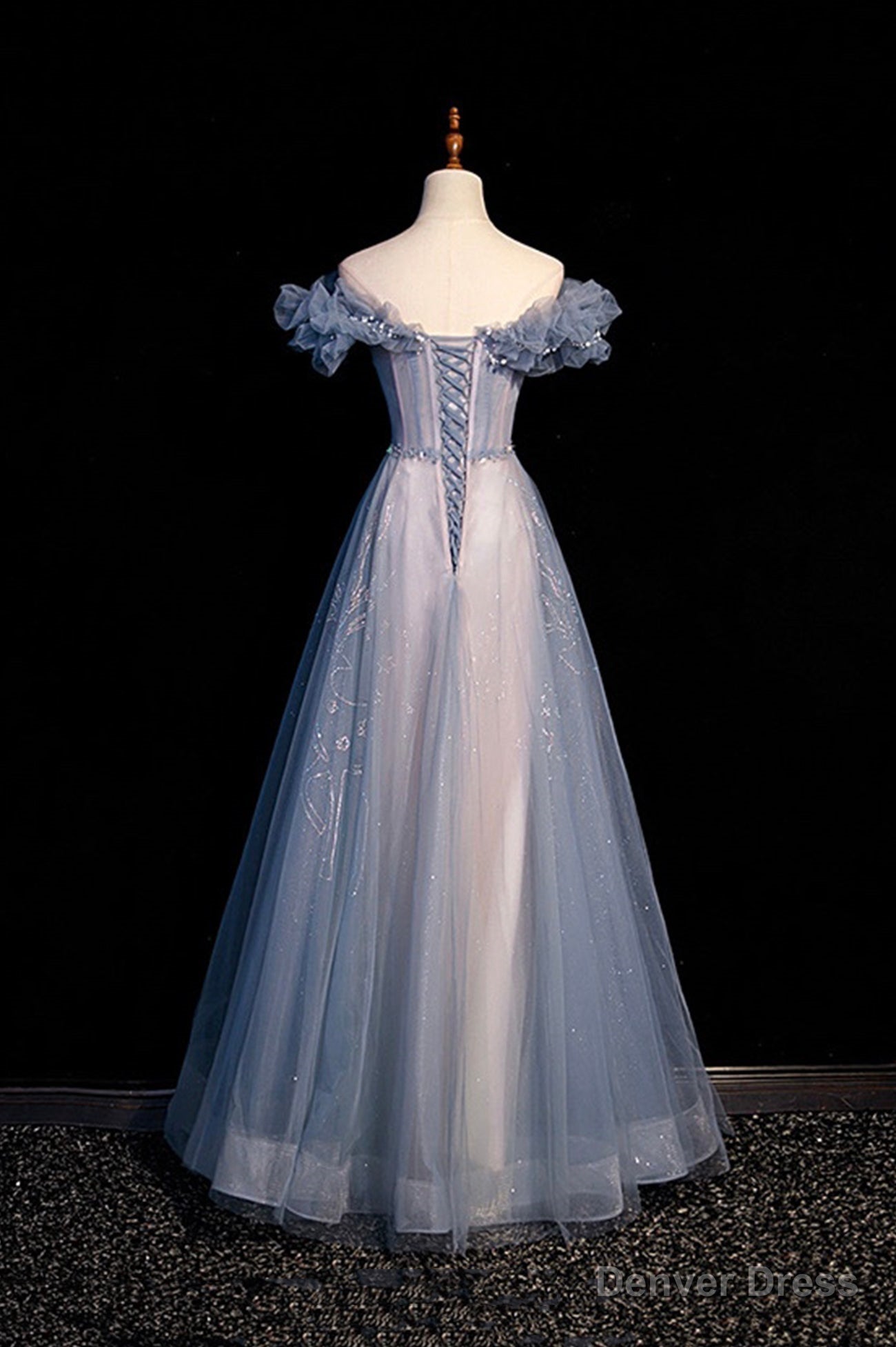 High Quality Tulle Long Prom Dress with Beaded, A Line Prom Dresses