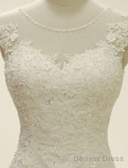High Qulity Lace Mermaid Wedding Dresses Illusion Chaple Train Ivory Beading Bridal Gowns