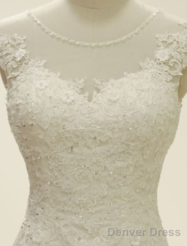 High Qulity Lace Mermaid Wedding Dresses Illusion Chaple Train Ivory Beading Bridal Gowns