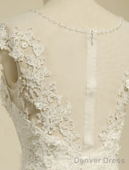 High Qulity Lace Mermaid Wedding Dress Illusion Chaple Train Ivory Beading Bridal Gown