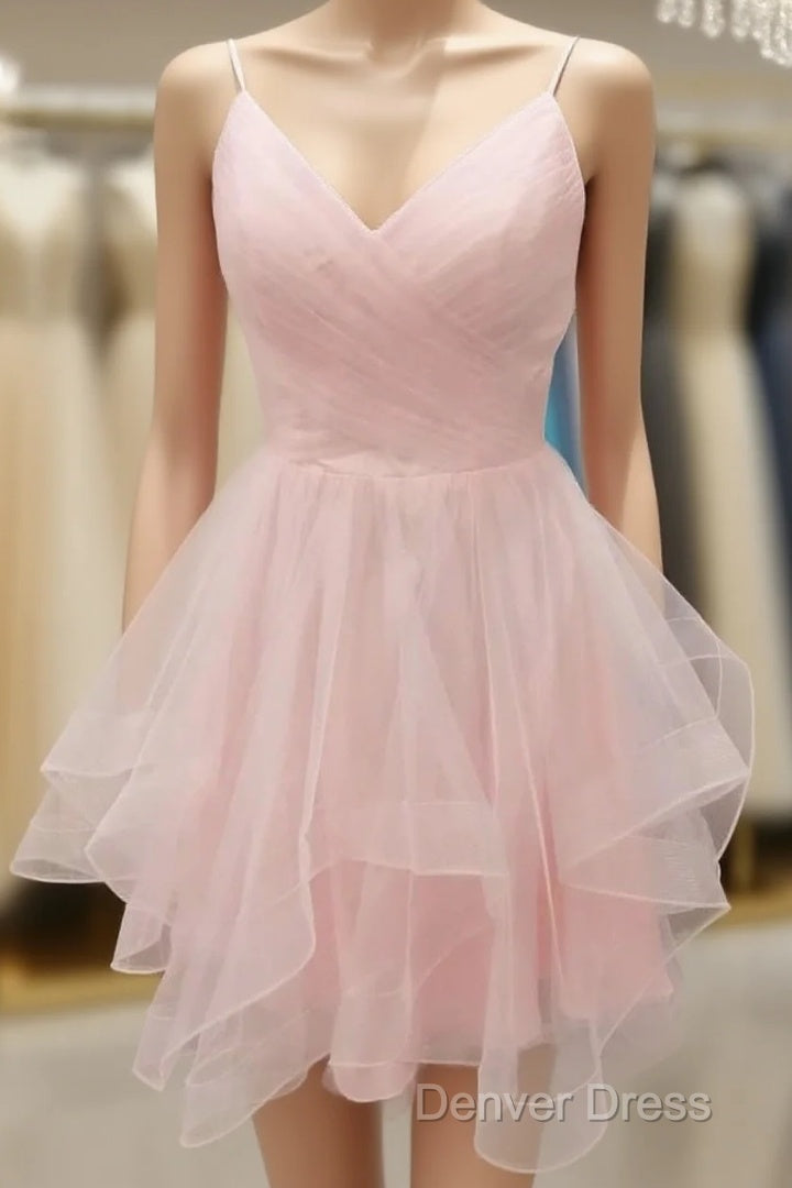 Homecoming Dress Simple Pink Tulle Short Pink Cocktail Dresses