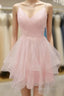 Homecoming Dress Simple Pink Tulle Short Pink Cocktail Dresses