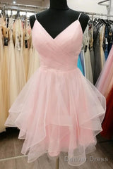 Homecoming Dress Simple Pink Tulle Short Pink Cocktail Dress
