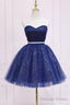 Homecoming Dress With Belt, Sparkly Blue Prom Dresses