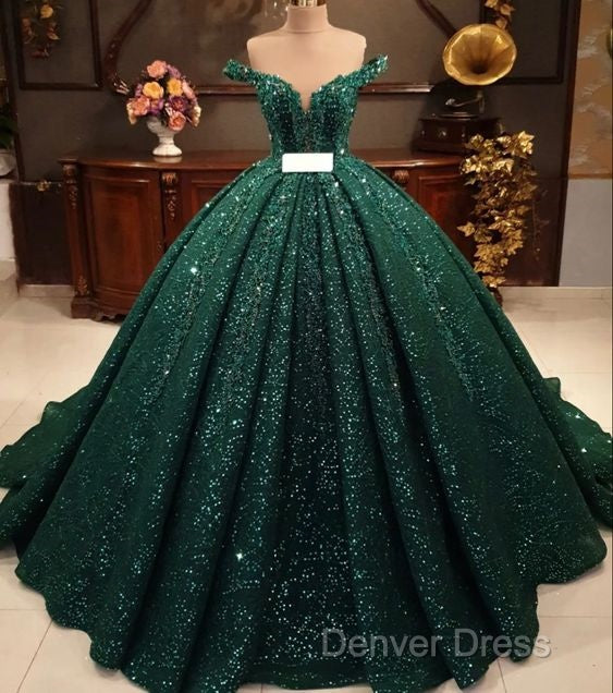 Hot Appliques Ball Gowns Dark Green Wedding Dress Sequin Quinceanera Dresses