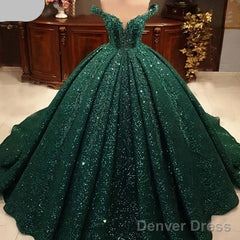 Hot Appliques Ball Gown  Dark Green Wedding Dress Sequin Quinceanera Dress