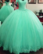 Hot Ball Gowns Lace Quinceanera Dress Tulle Appliques Off Shoulder Prom Dresses