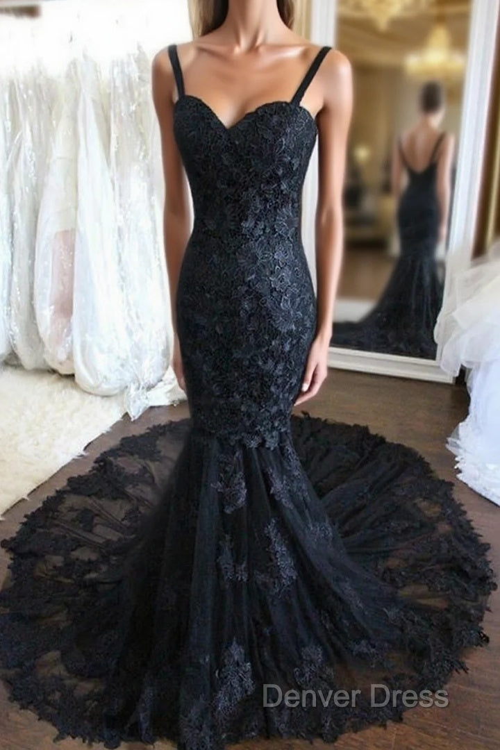 Hot Black Lace Evening Dresses Uk Straps Mermaid Simple Wedding Dresses Main image